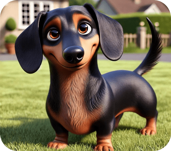 Cute cartoon dachshund standing on grass.